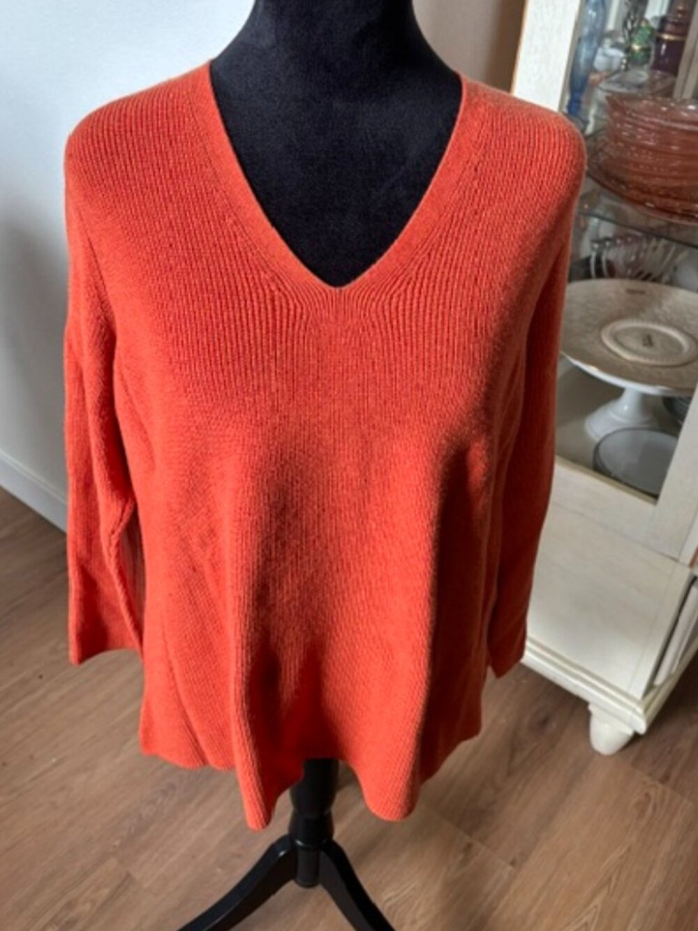 J. Jill Orange V Neck Ribbed Knit Pullover Sweater Large